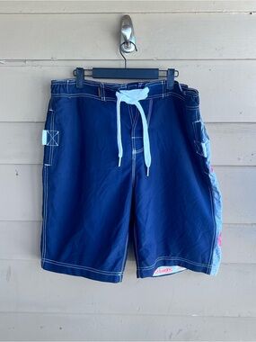 Superdry Swim Sport Men's 2XL Navy Logo Side Panel Board Shorts Swim Trunks